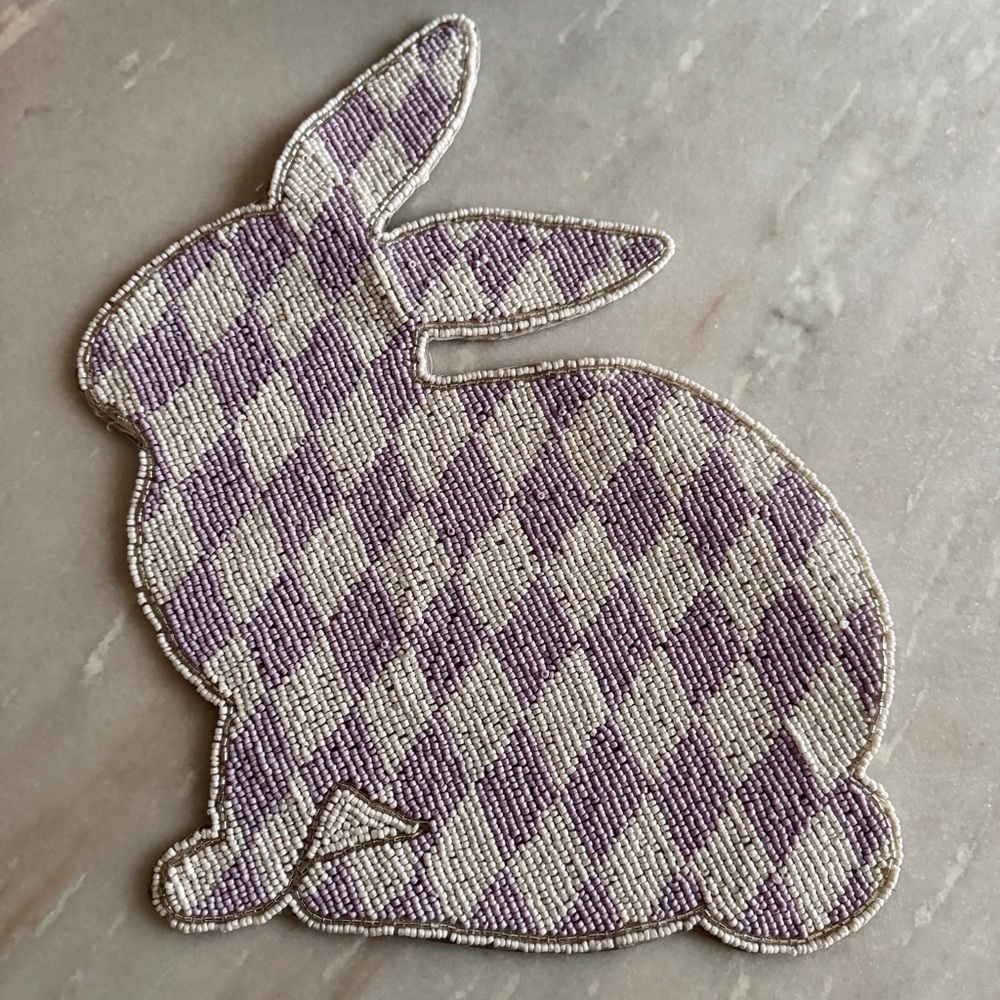 NWT Easter Bunny Shaped Lilac White Checkered Beaded 15" Placemat